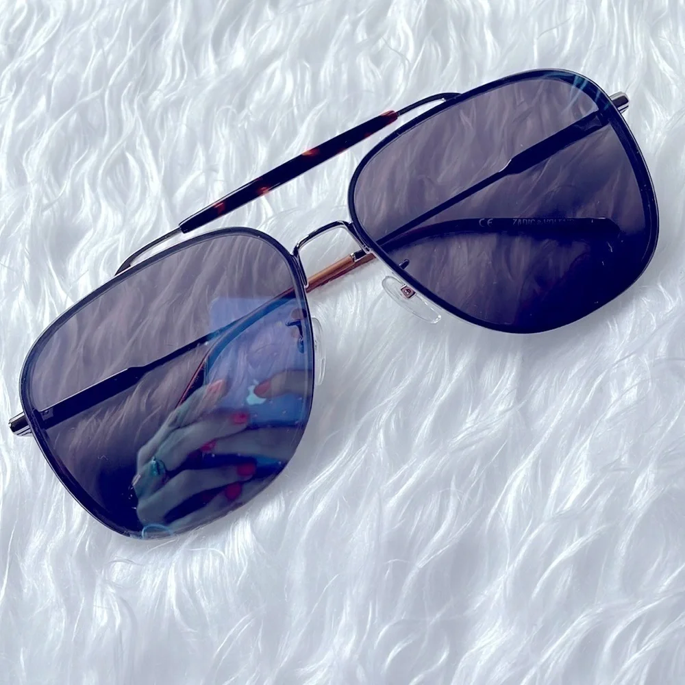 Zadig & Voltaire Pilot Aviator Sunglasses Metal Frame Blue Reflective Lens